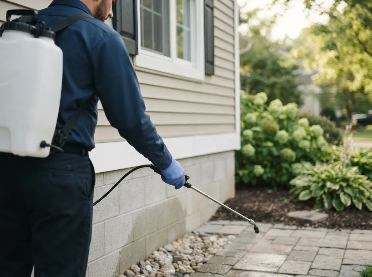 Pest control technician inspecting a home in Rankin, IL